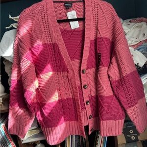 torrid Pink and Magenta Block Cable Knit Cardigan